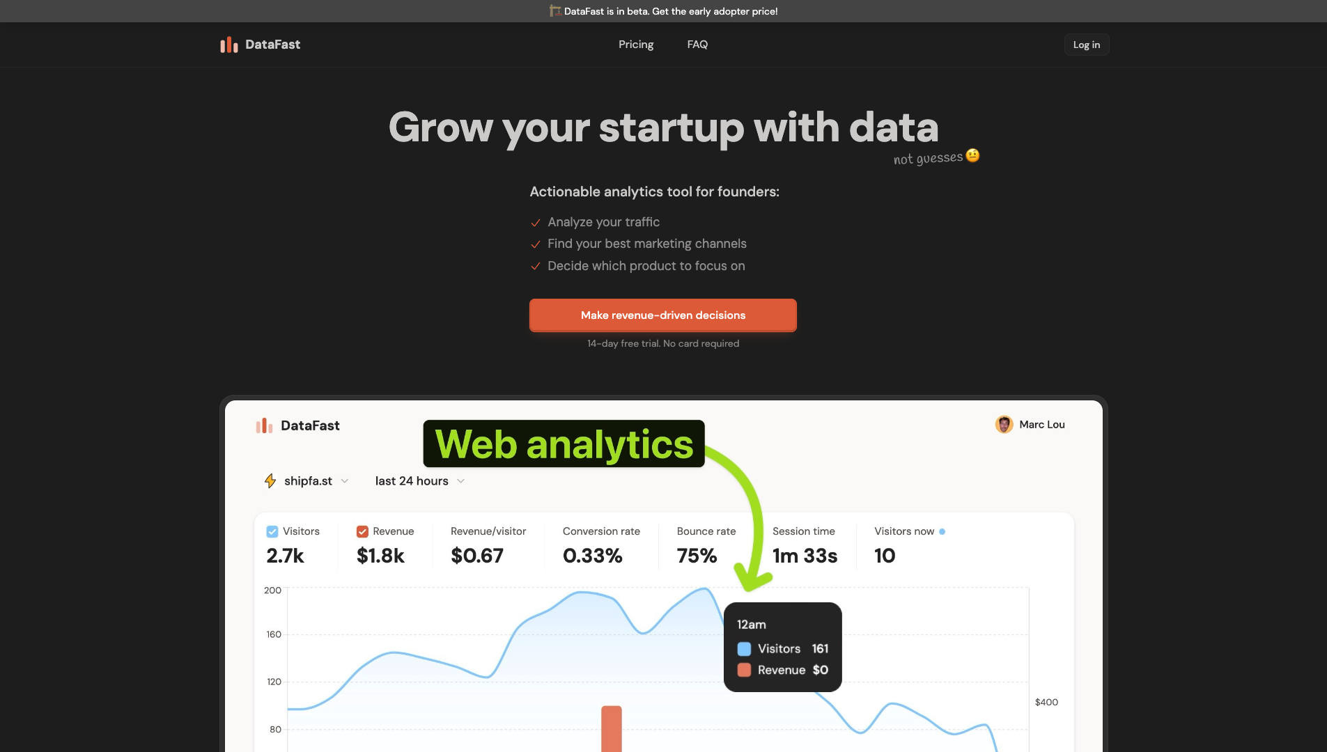 Screenshot of DataFast Homepage