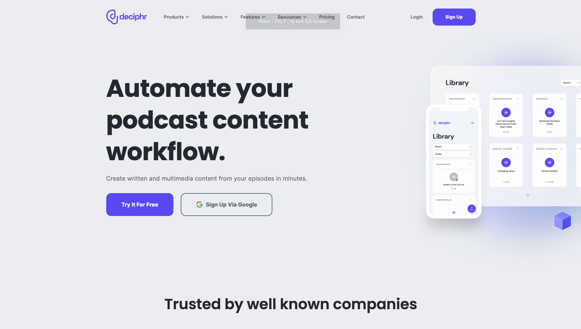 Screenshot of the Deciphr website
