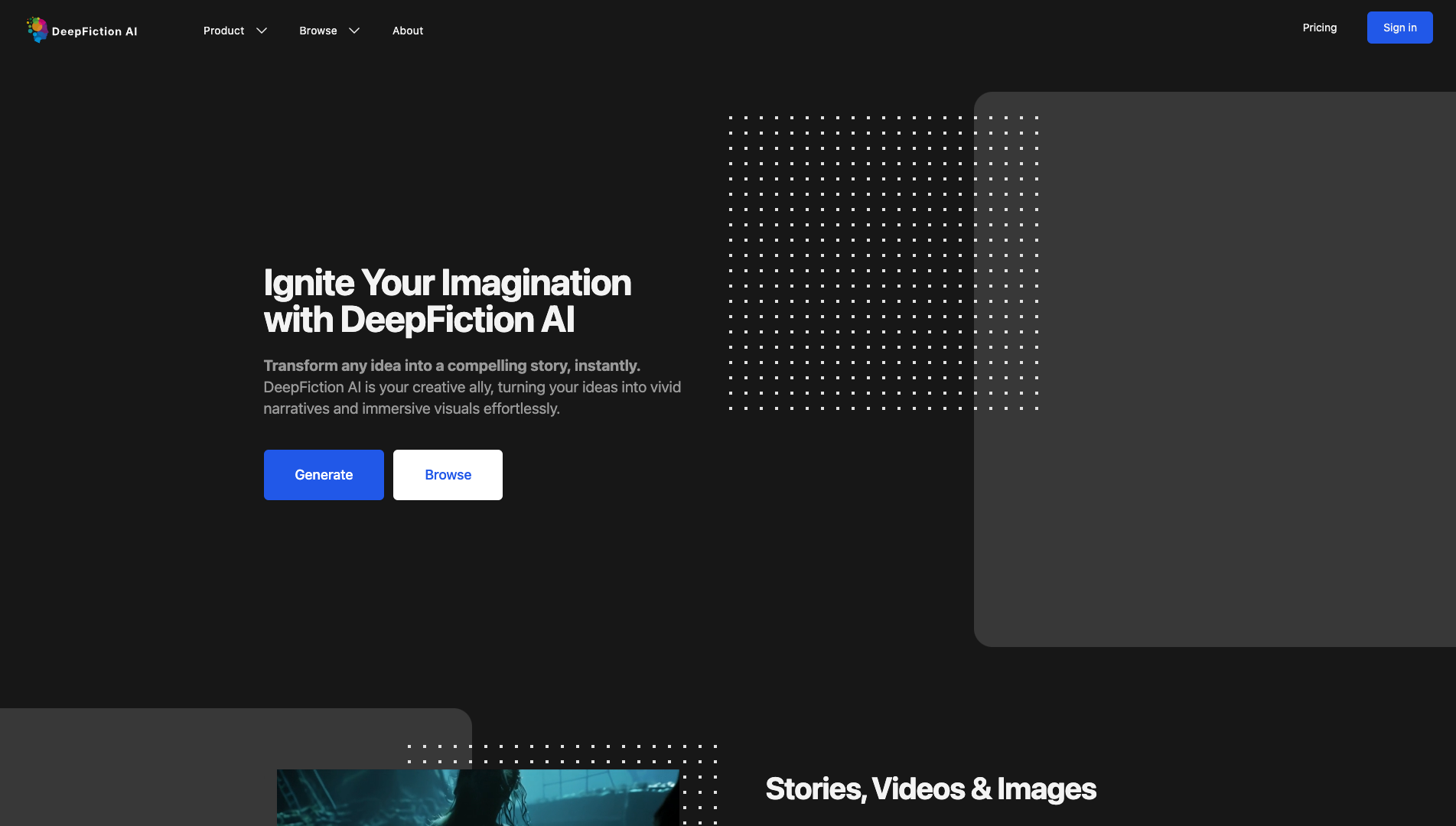Screenshot of the DeepFiction.ai website