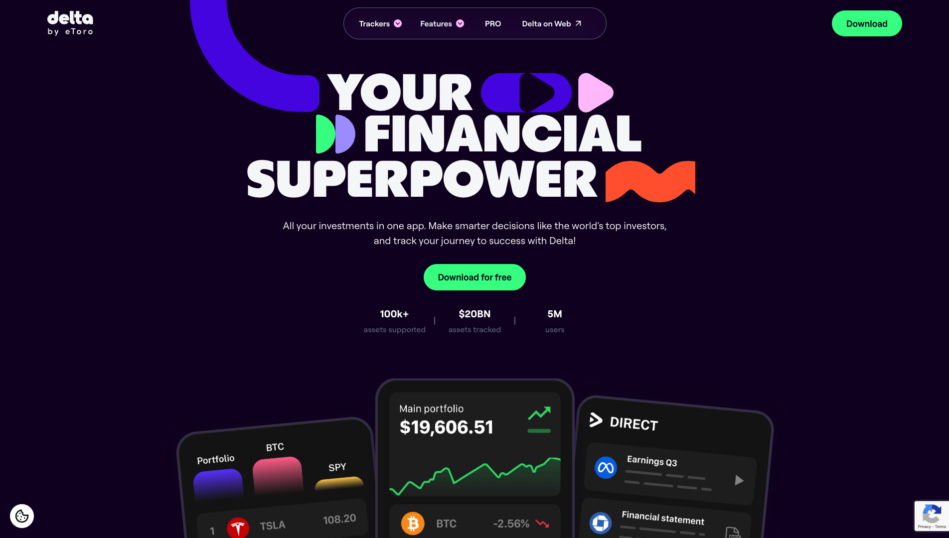 Screenshot of the Delta.app website