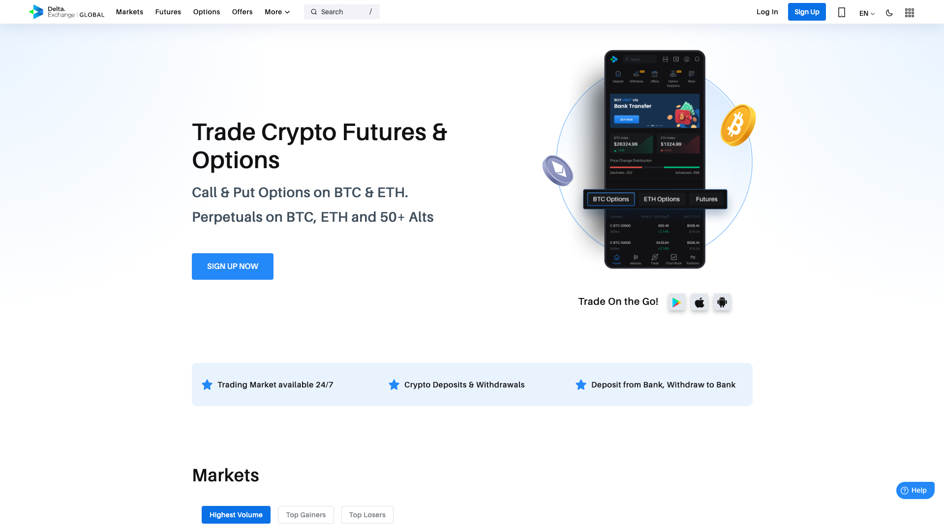 Screenshot of the Delta Exchange website