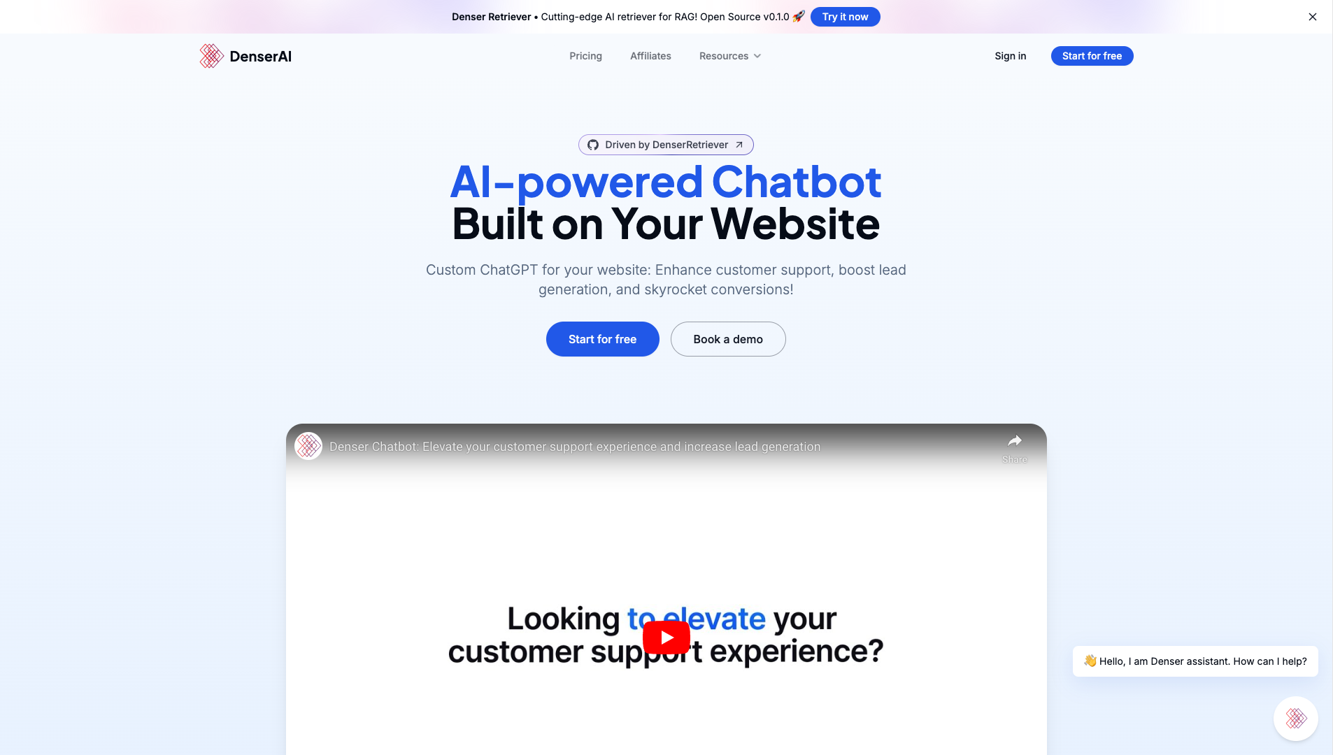 Screenshot of the DenserAI website