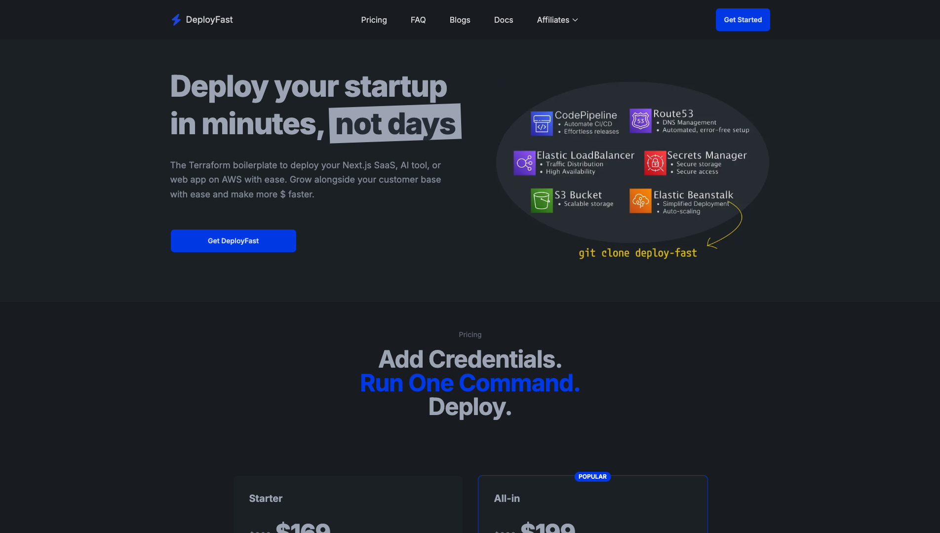 Screenshot of DeployFast Homepage