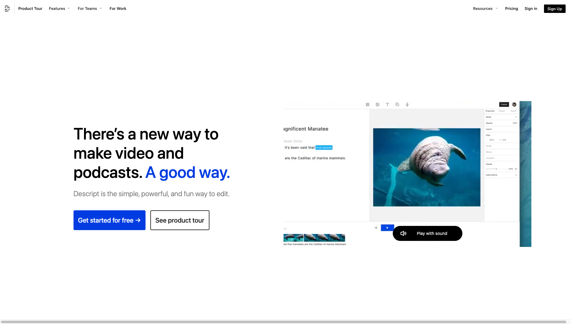 Screenshot of the Descript website