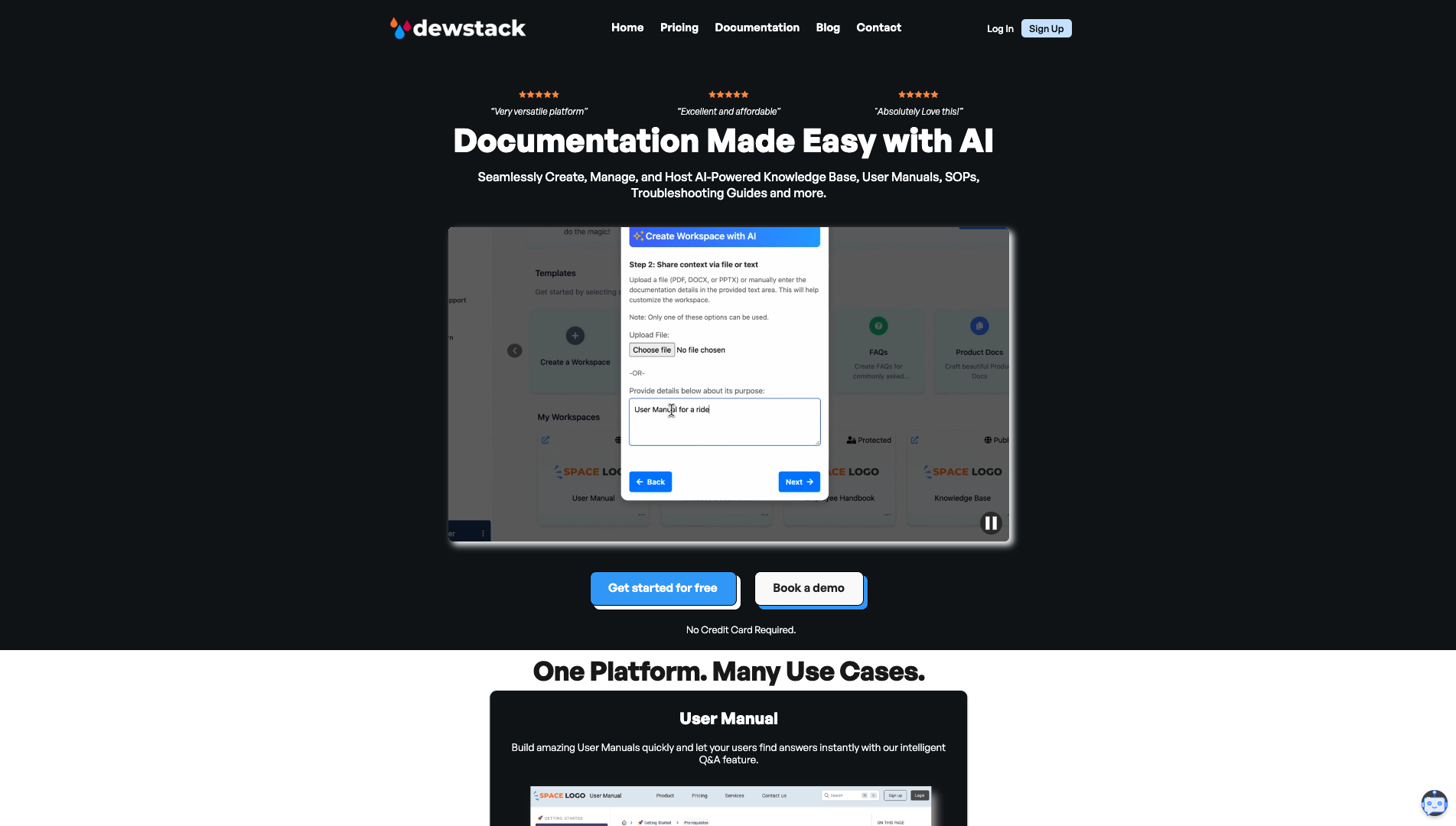 Screenshot of Dewstack Homepage