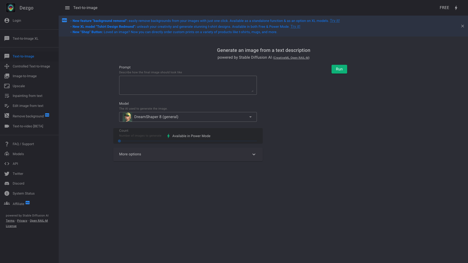 Screenshot of the Dezgo website