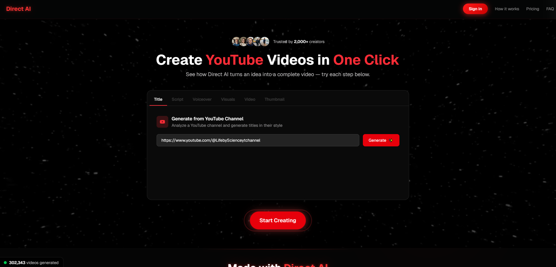 Screenshot of the Direct AI website