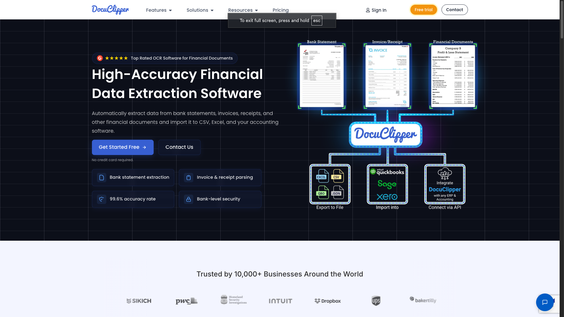 Screenshot of the DocuClipper website