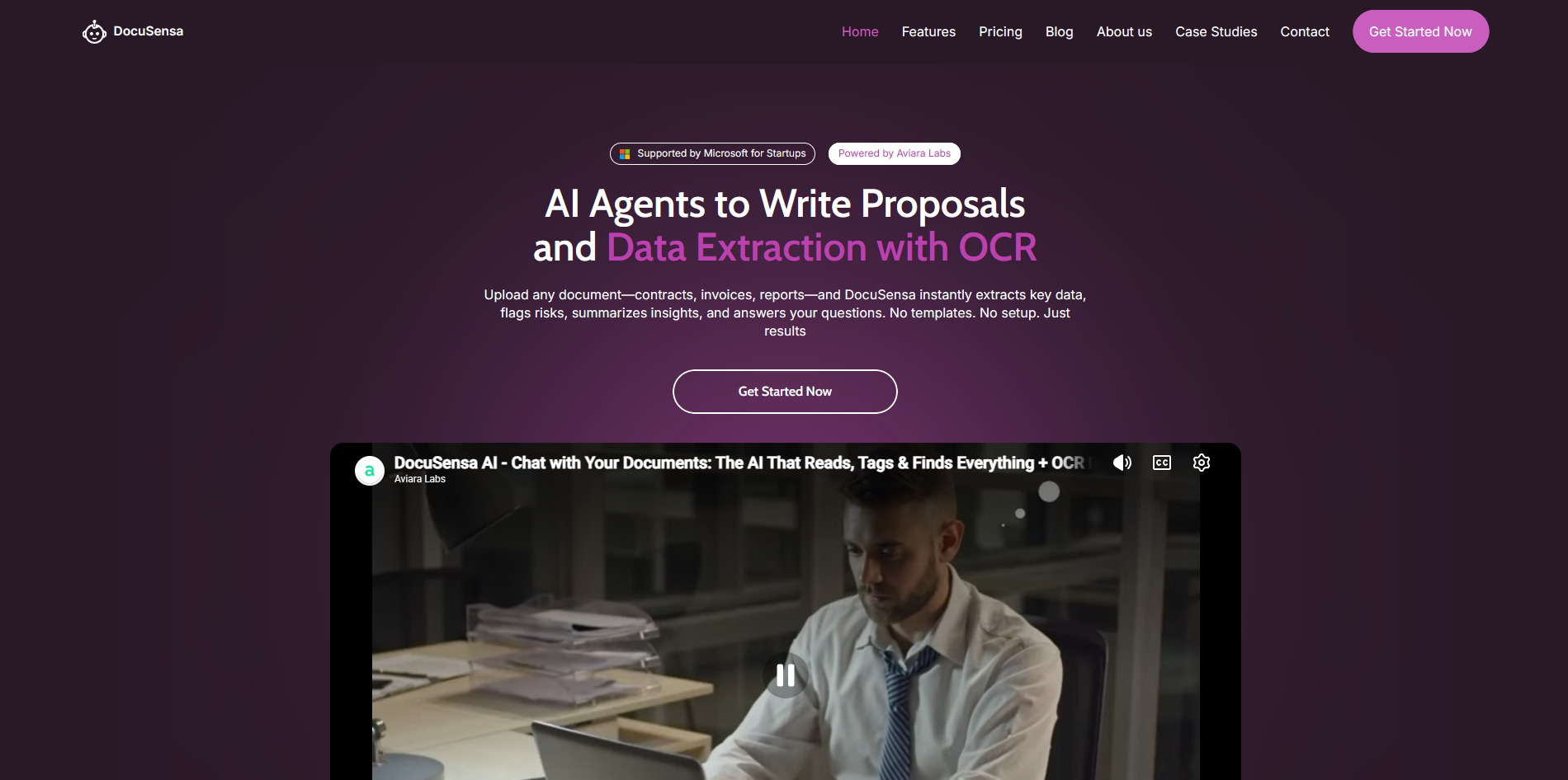 Screenshot of the DocuSensa website
