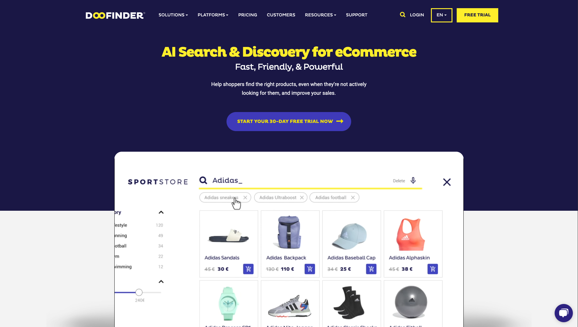 Screenshot of the Doofinder website