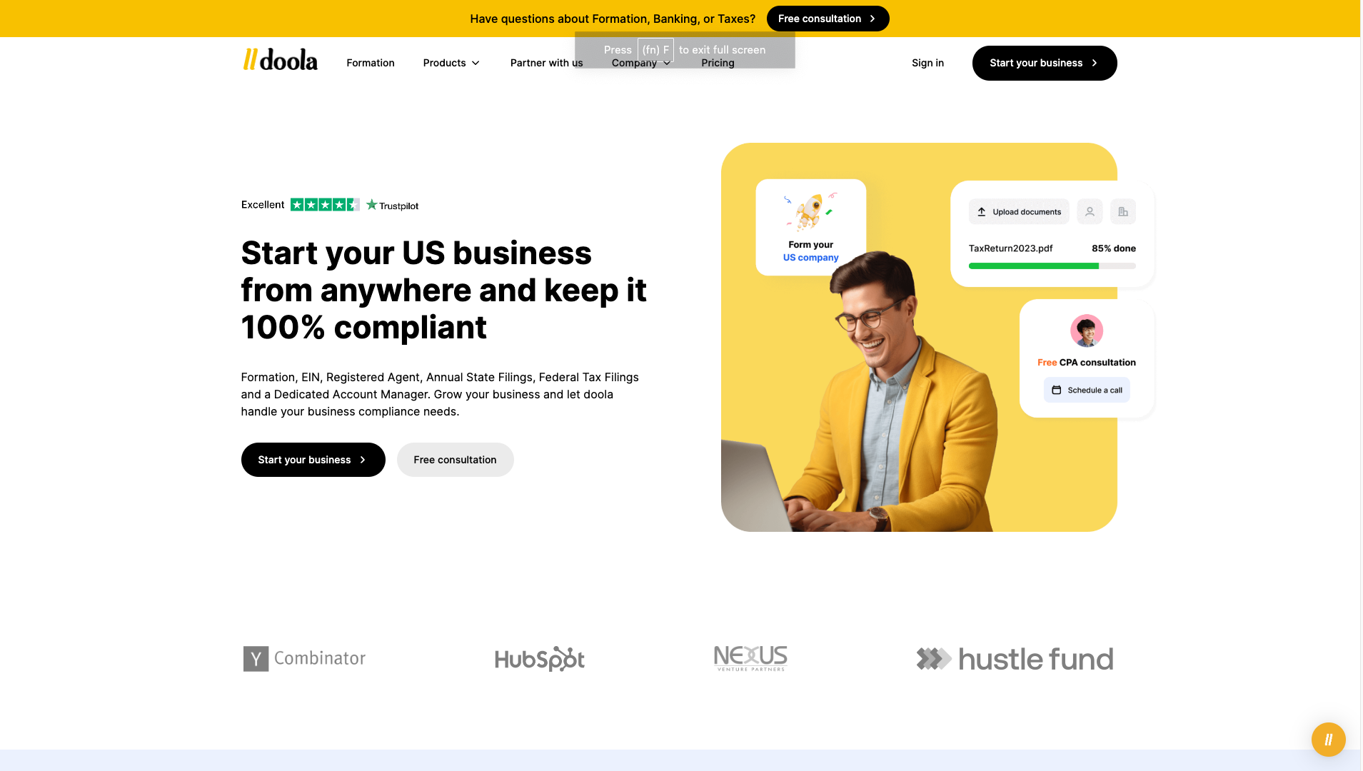 Screenshot of the Doola website