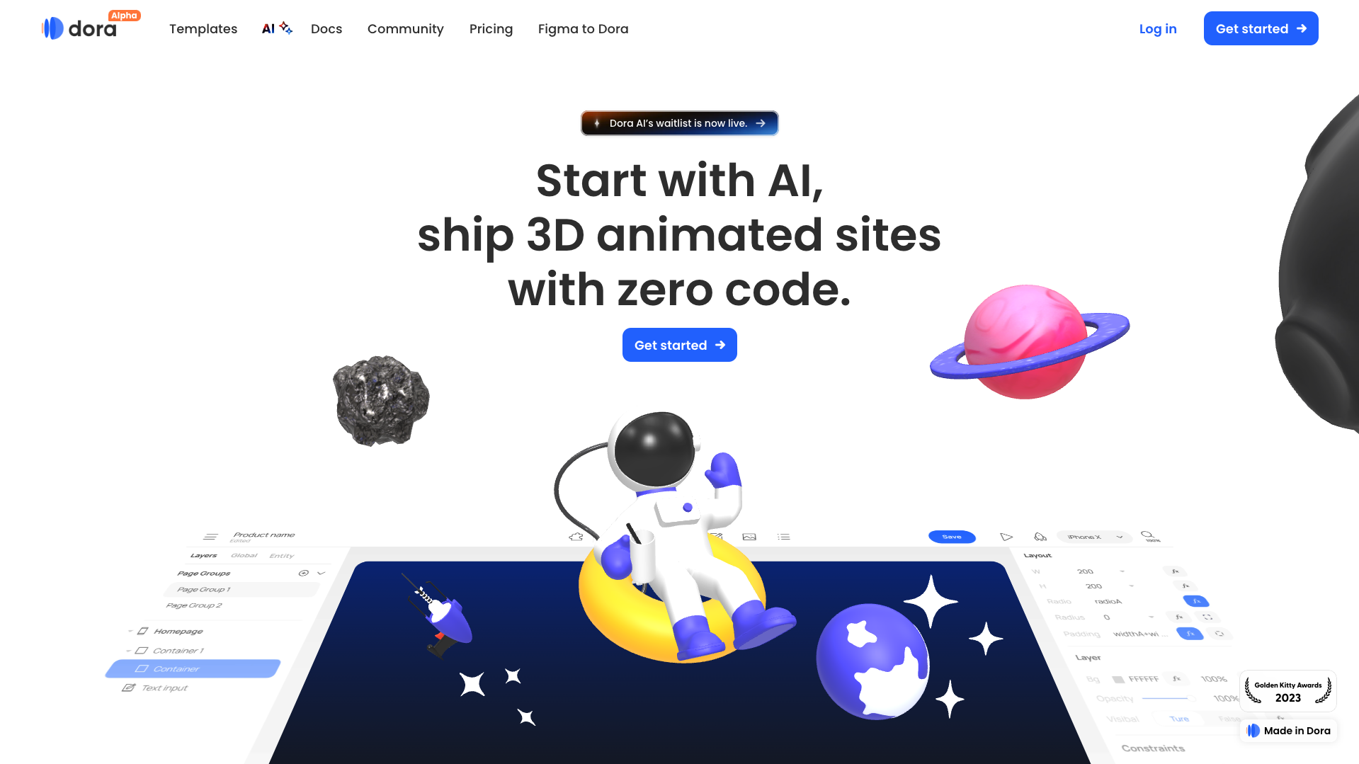 Screenshot of the Dora website