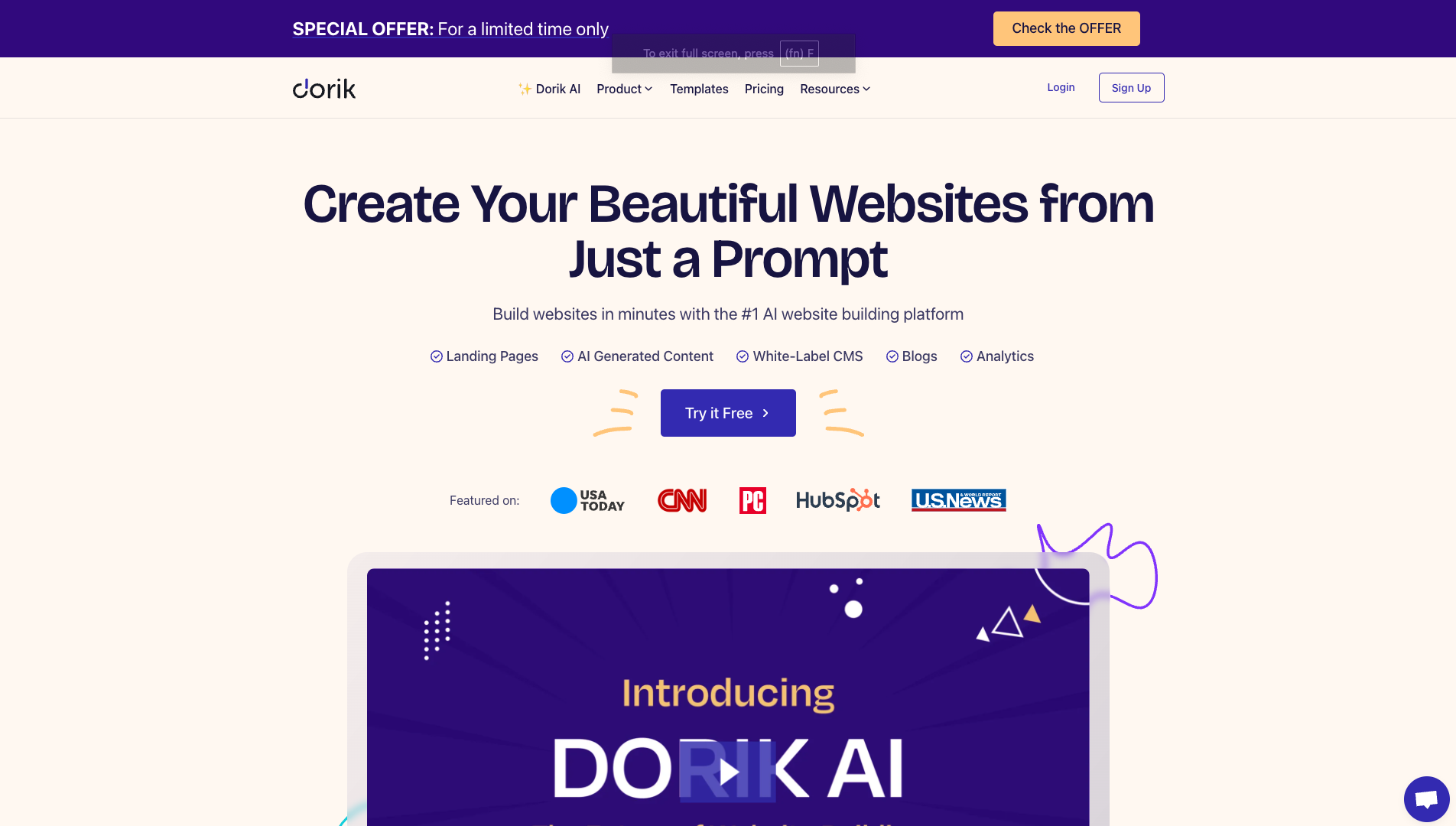Screenshot of the Dorik website