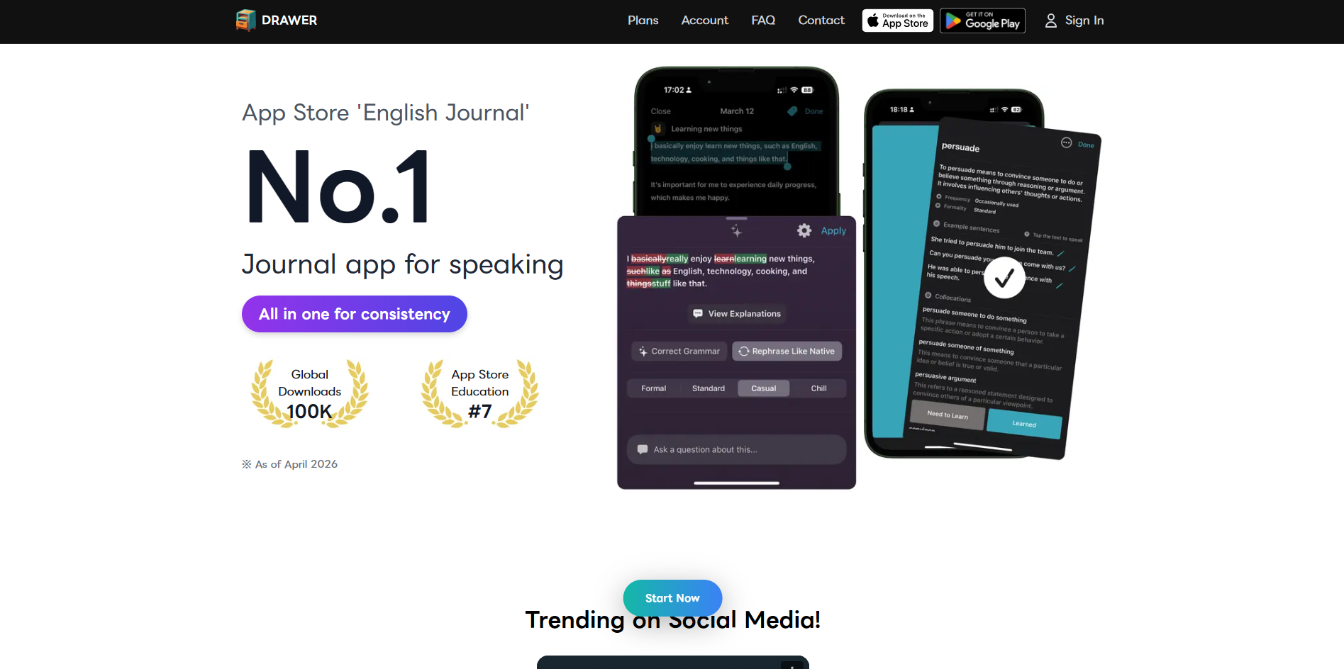 Screenshot of the Drawer website