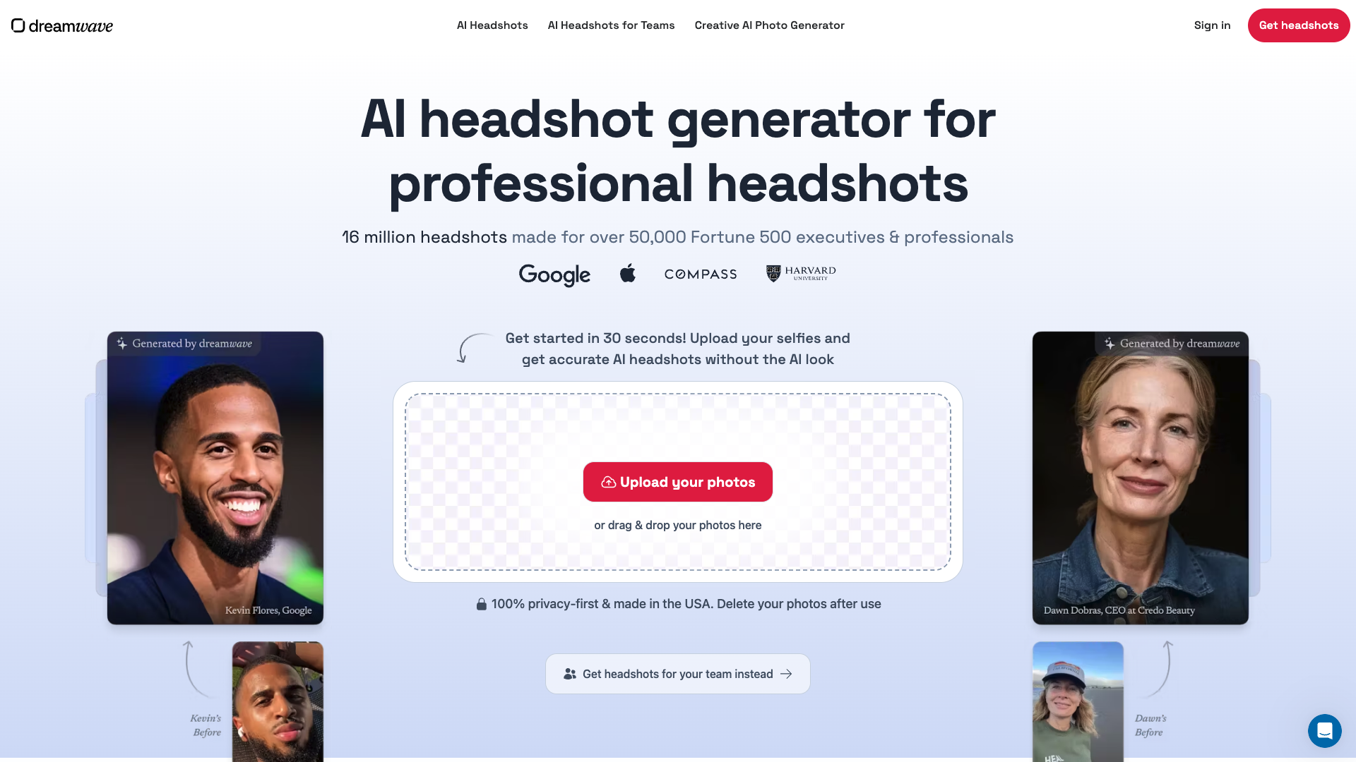 Screenshot of the Dreamwave AI website