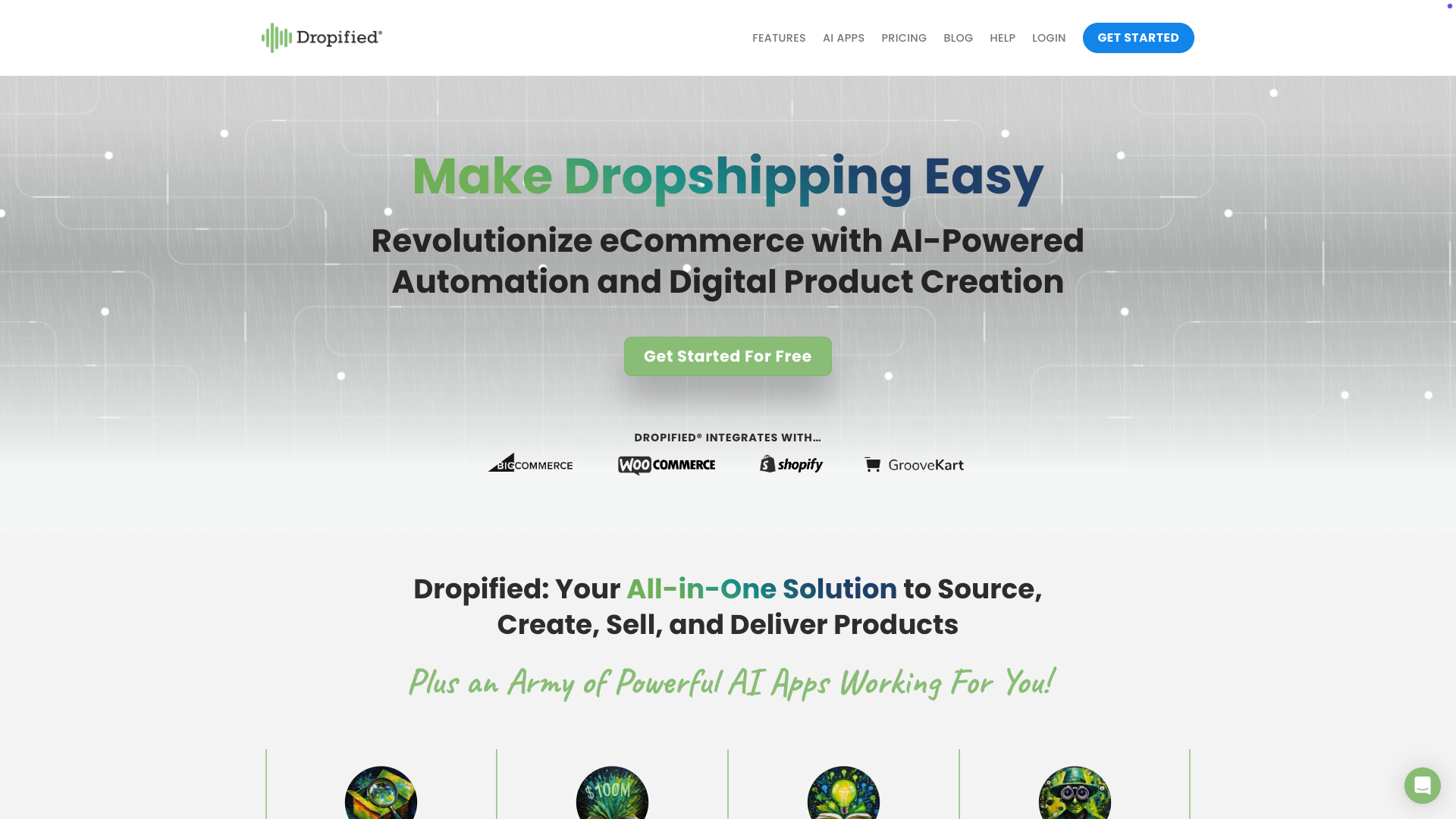 Screenshot of the Dropified website