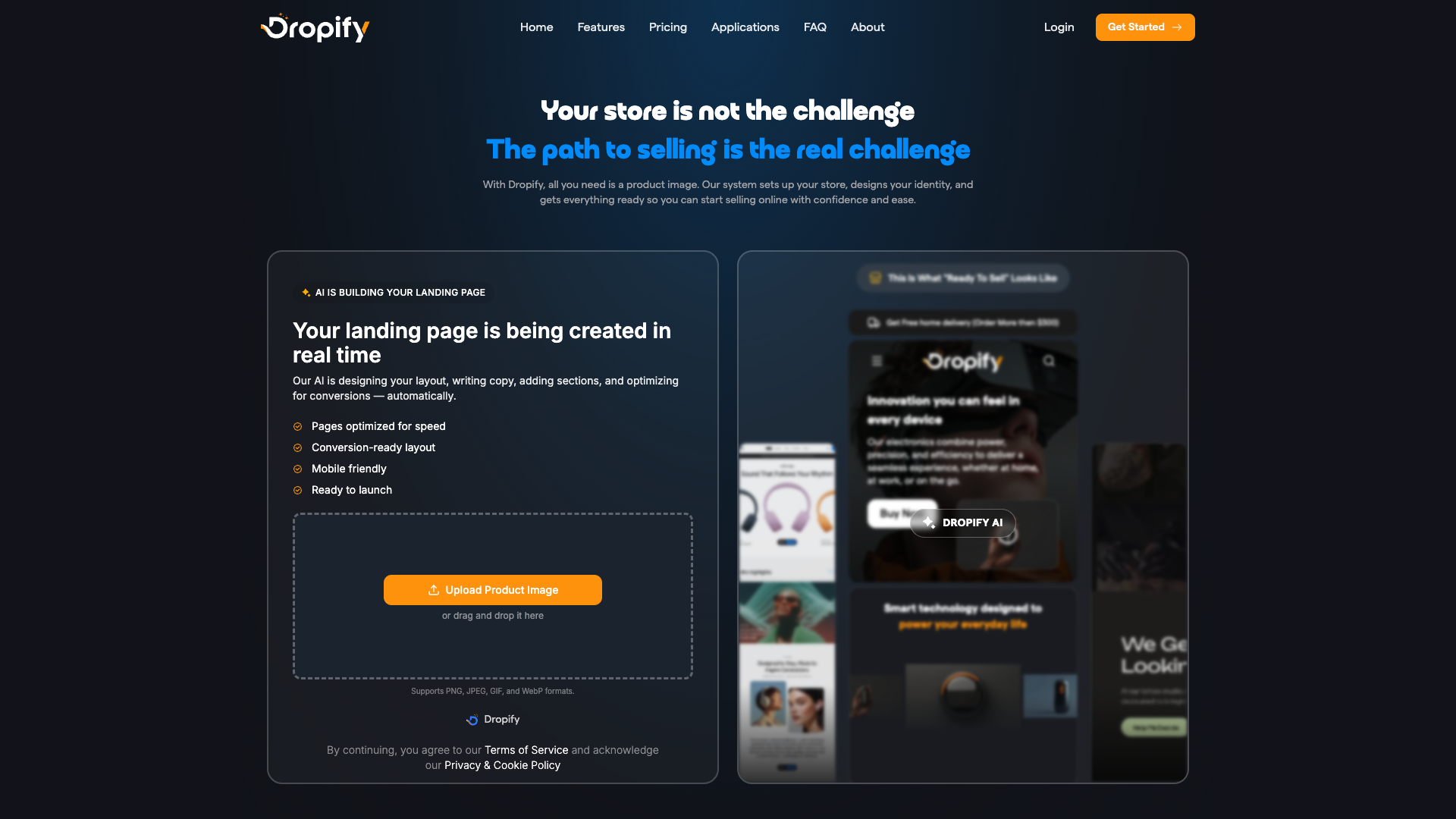 Screenshot of the Dropify website