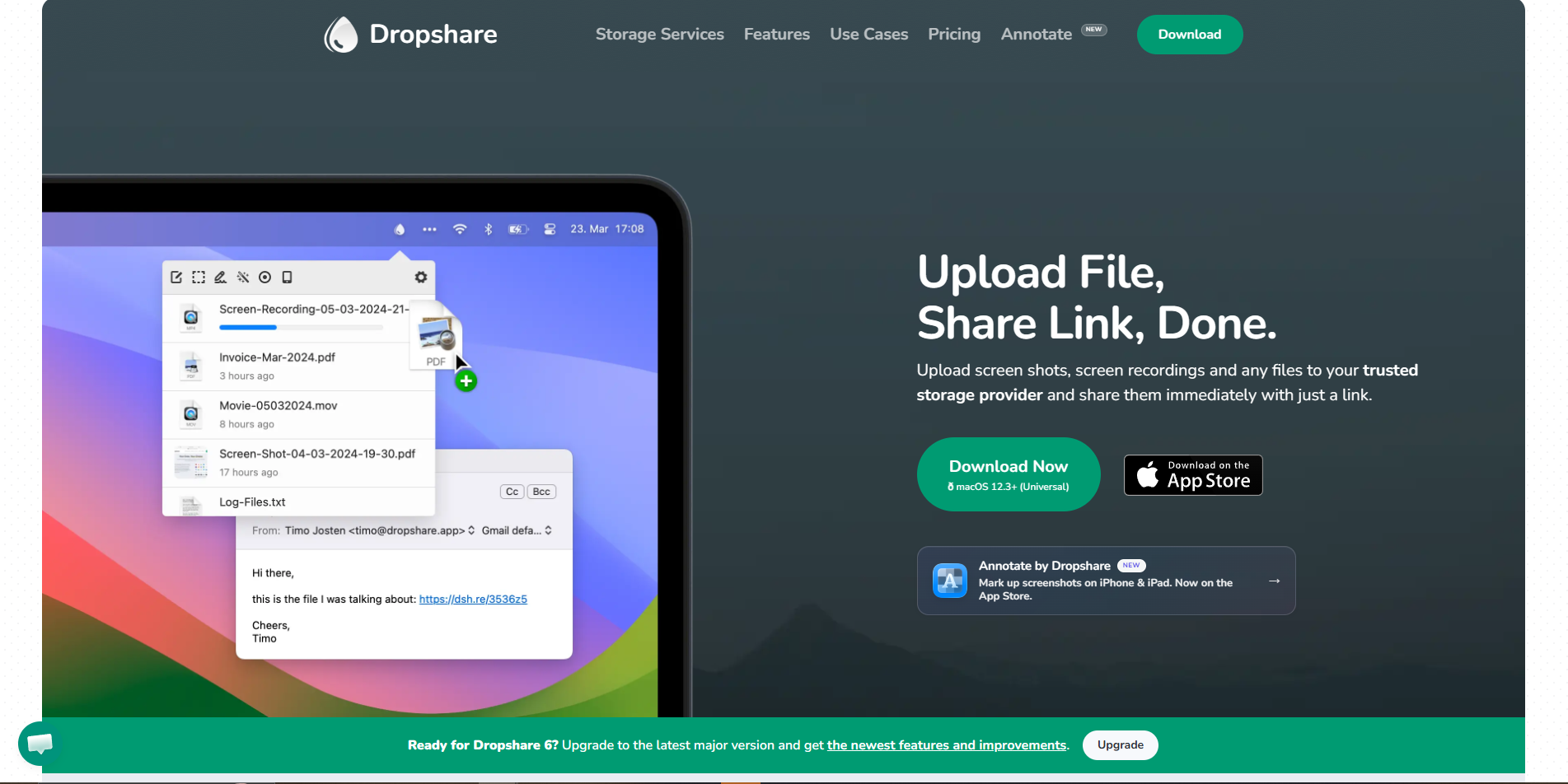 Screenshot of the Dropshare website