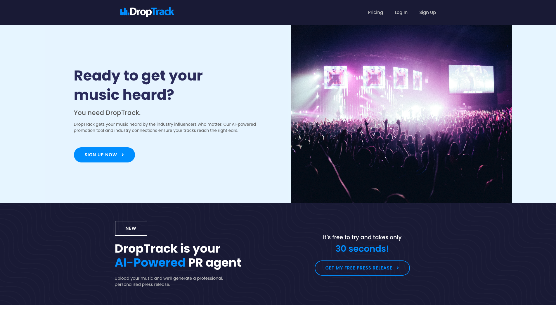 Screenshot of the DropTrack website