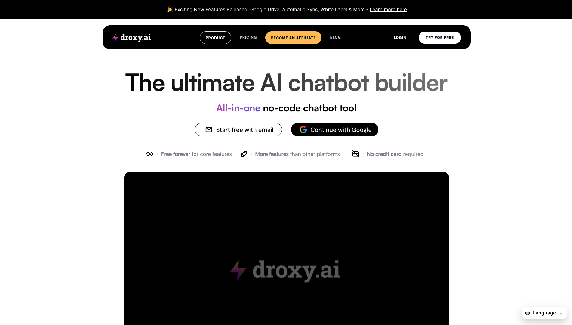 Screenshot of the Droxy AI website