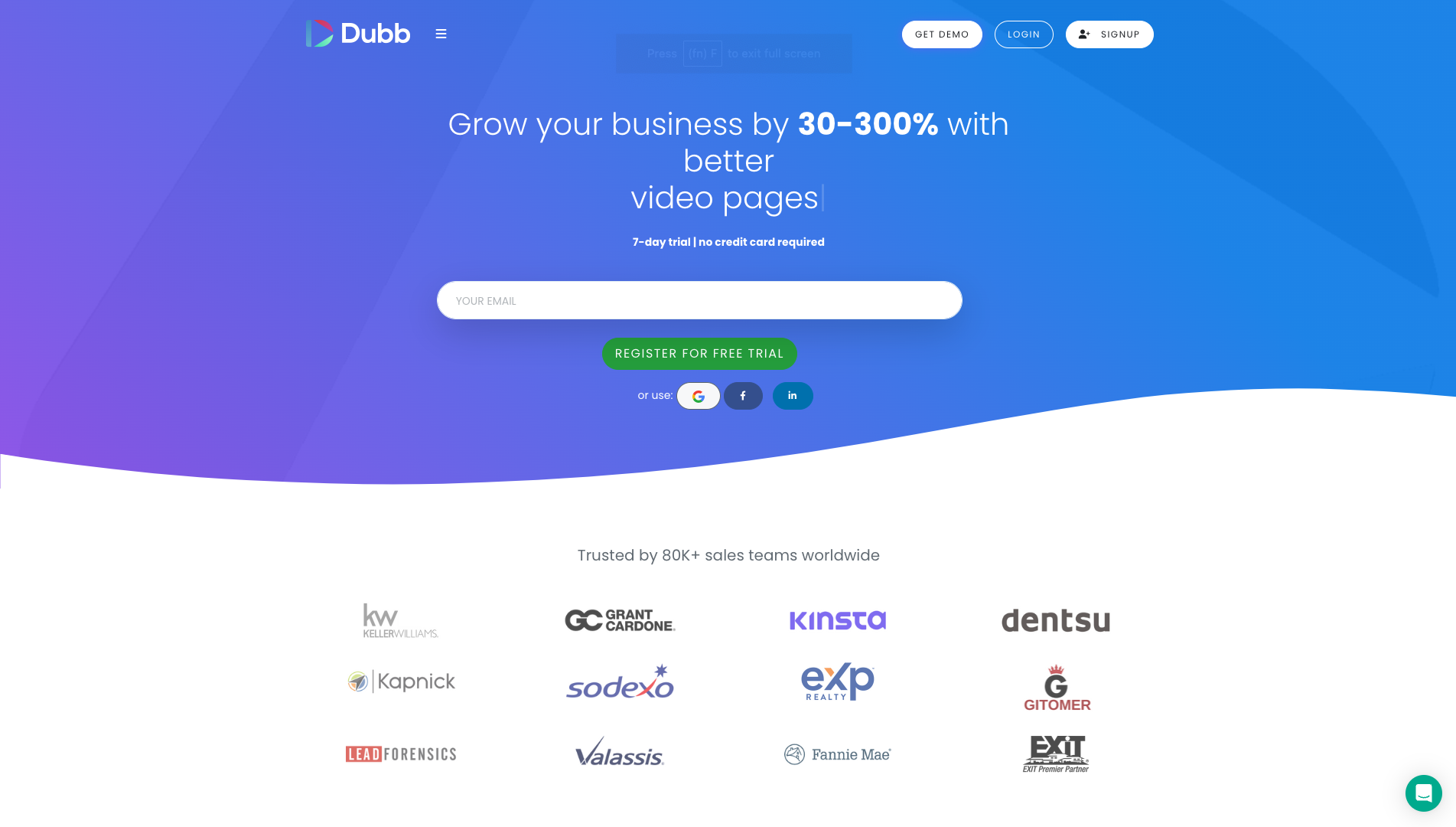 Screenshot of the Dubb website