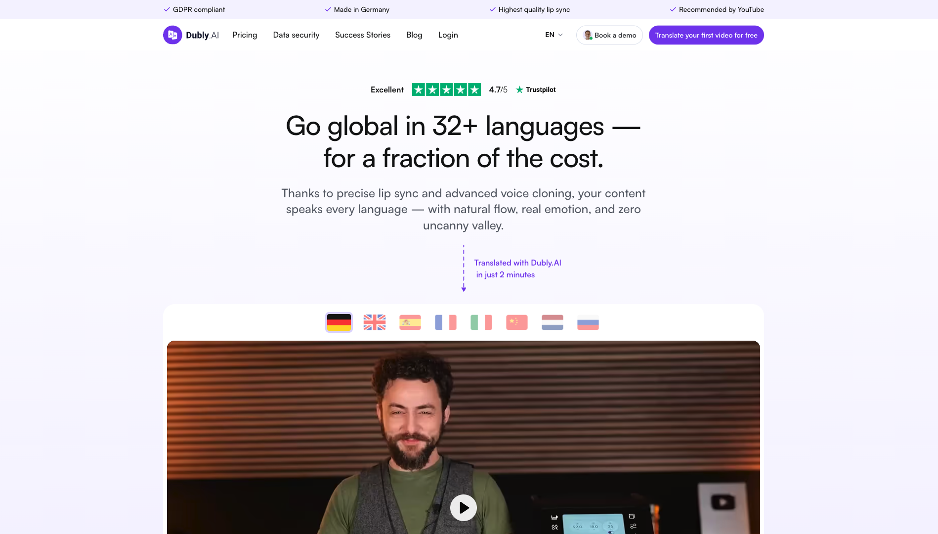Screenshot of the Dubly.ai website