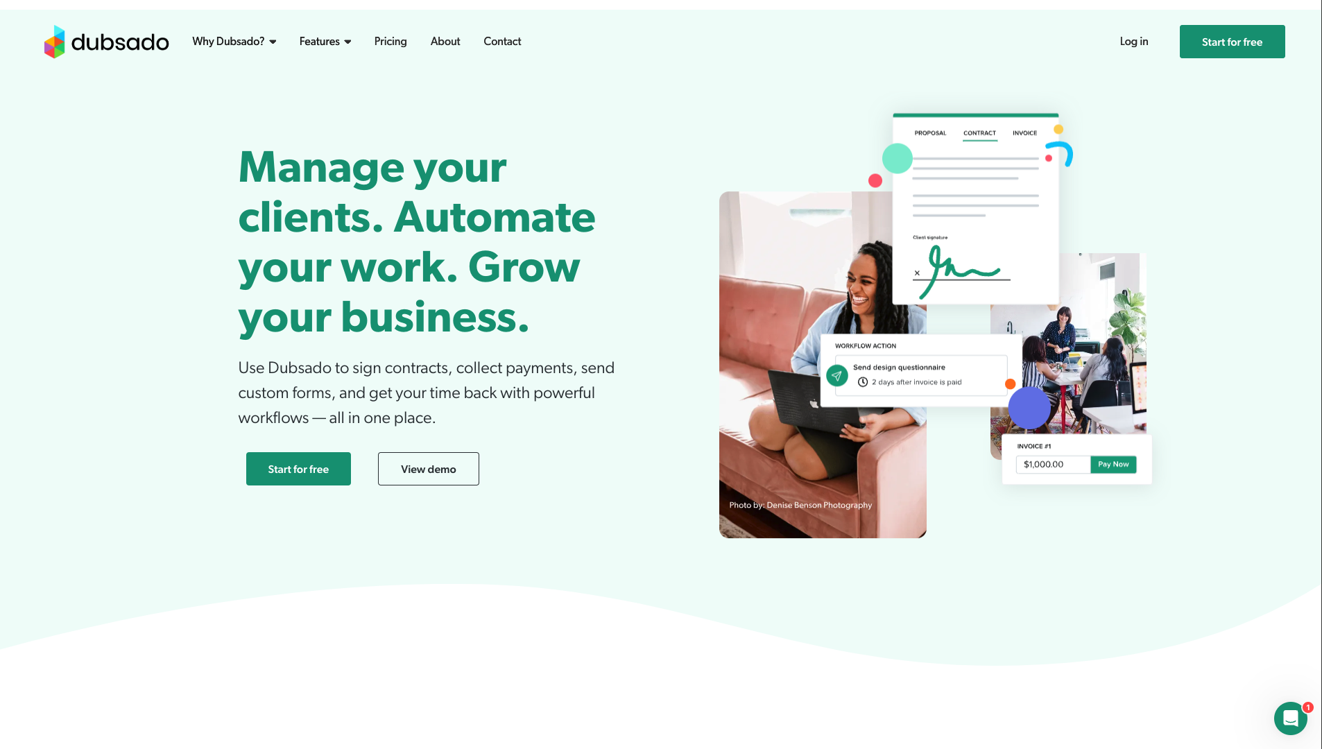 Screenshot of the Dubsado website
