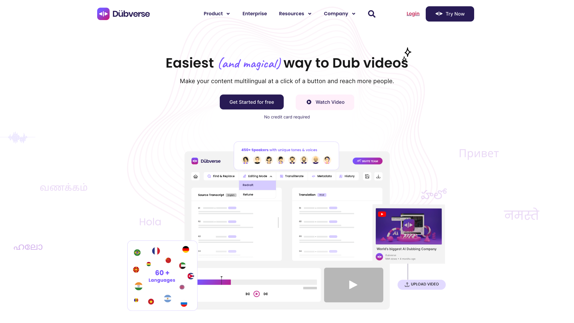 Screenshot of the Dubverse website