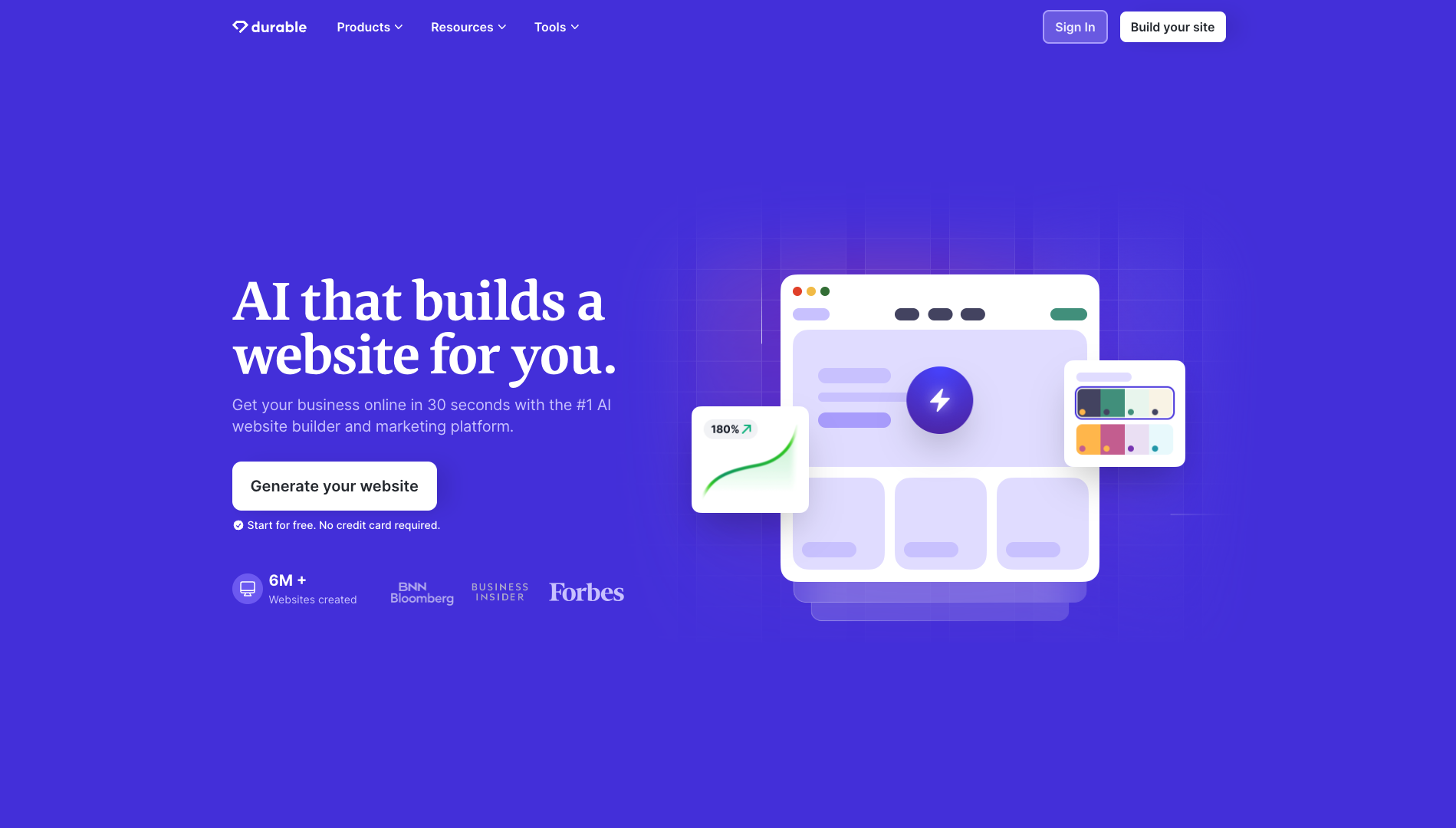 Screenshot of the Durable website
