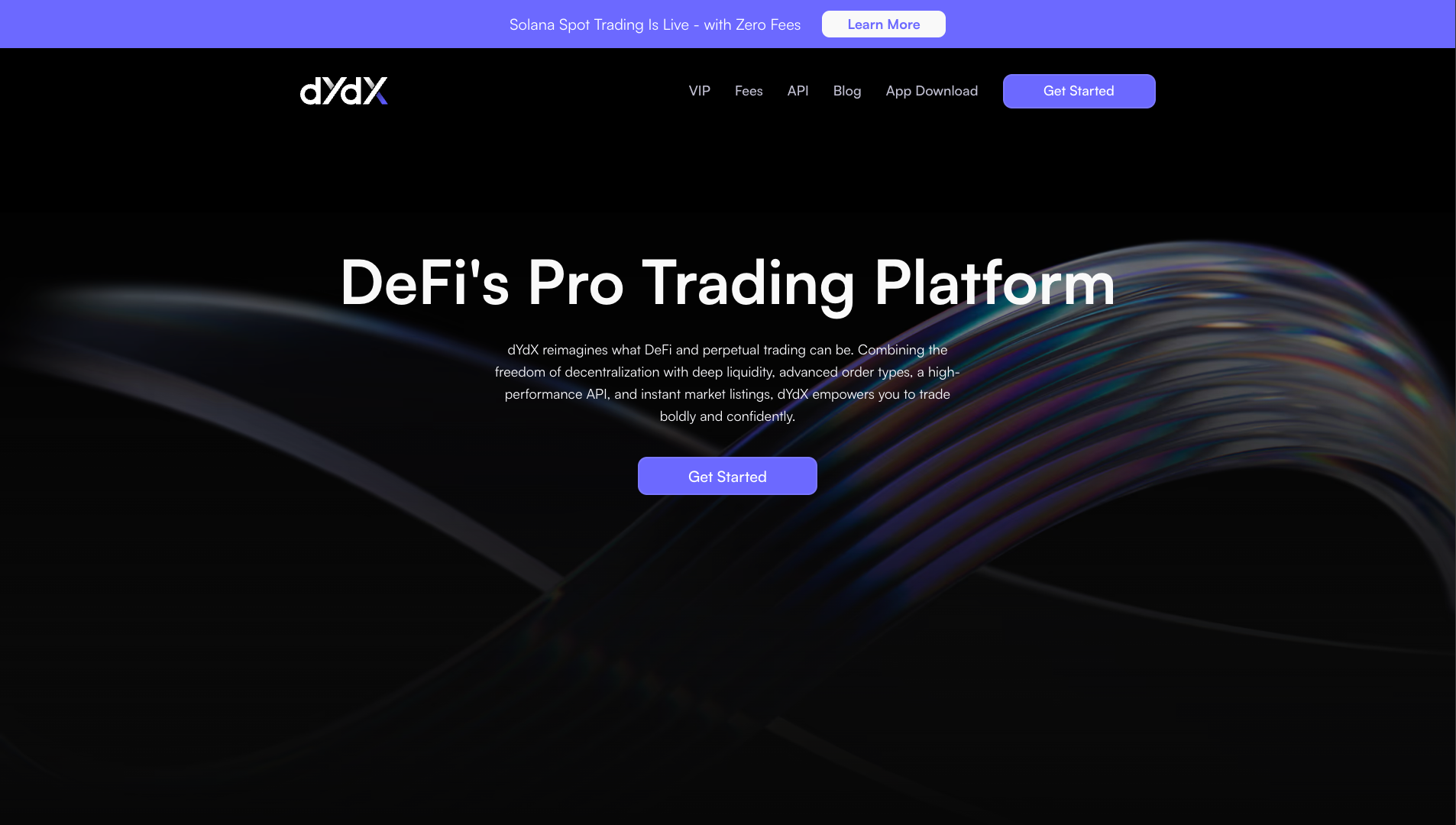 Screenshot of the dYdX website