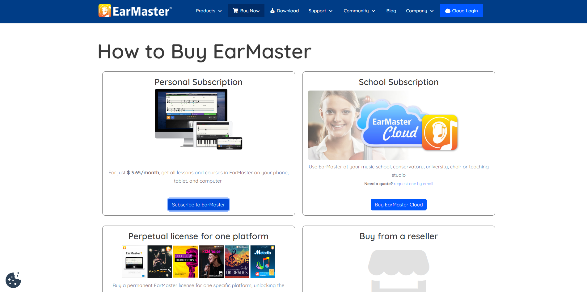 Screenshot of the EarMaster website