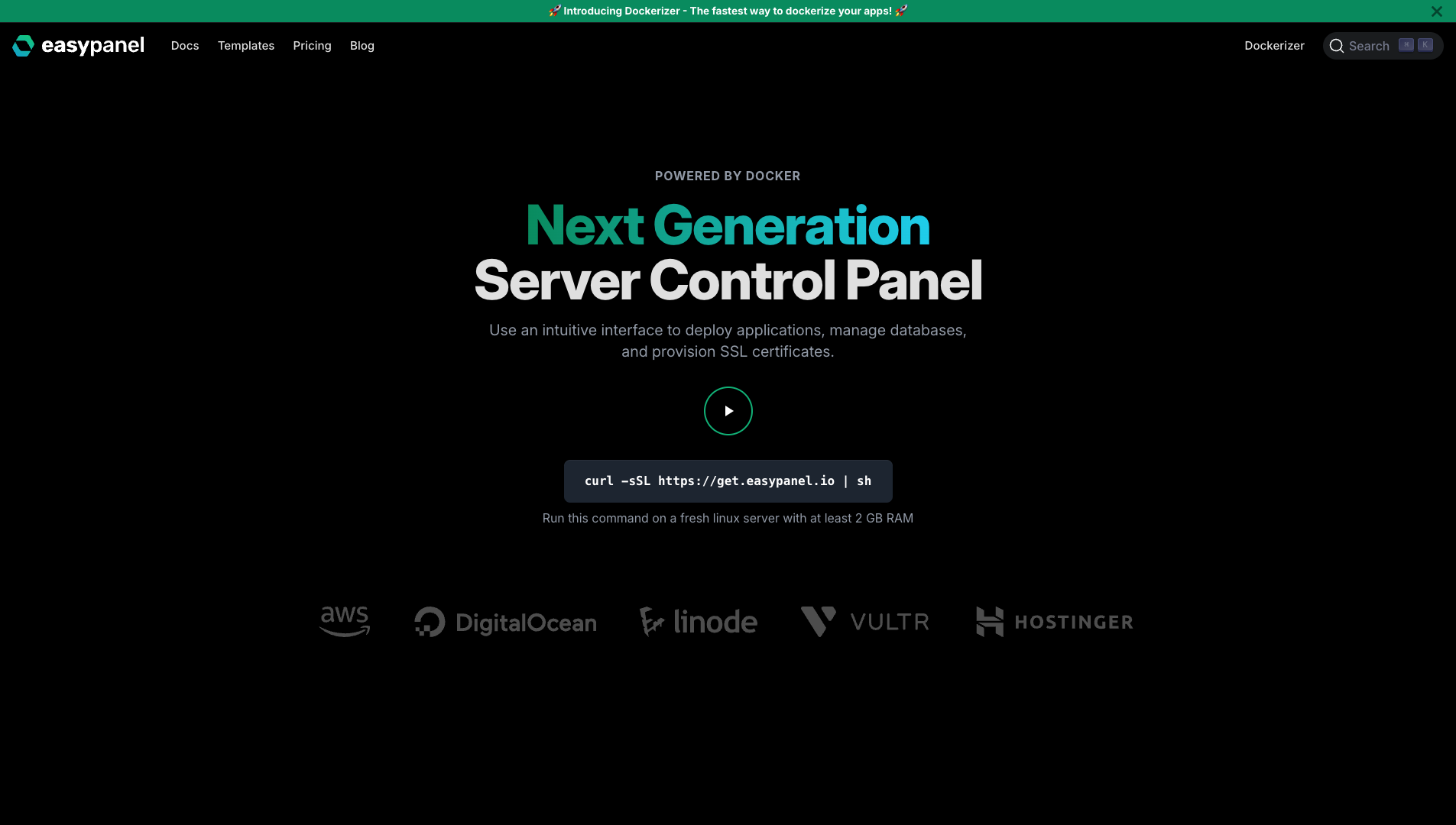 Screenshot of Easypanel Homepage