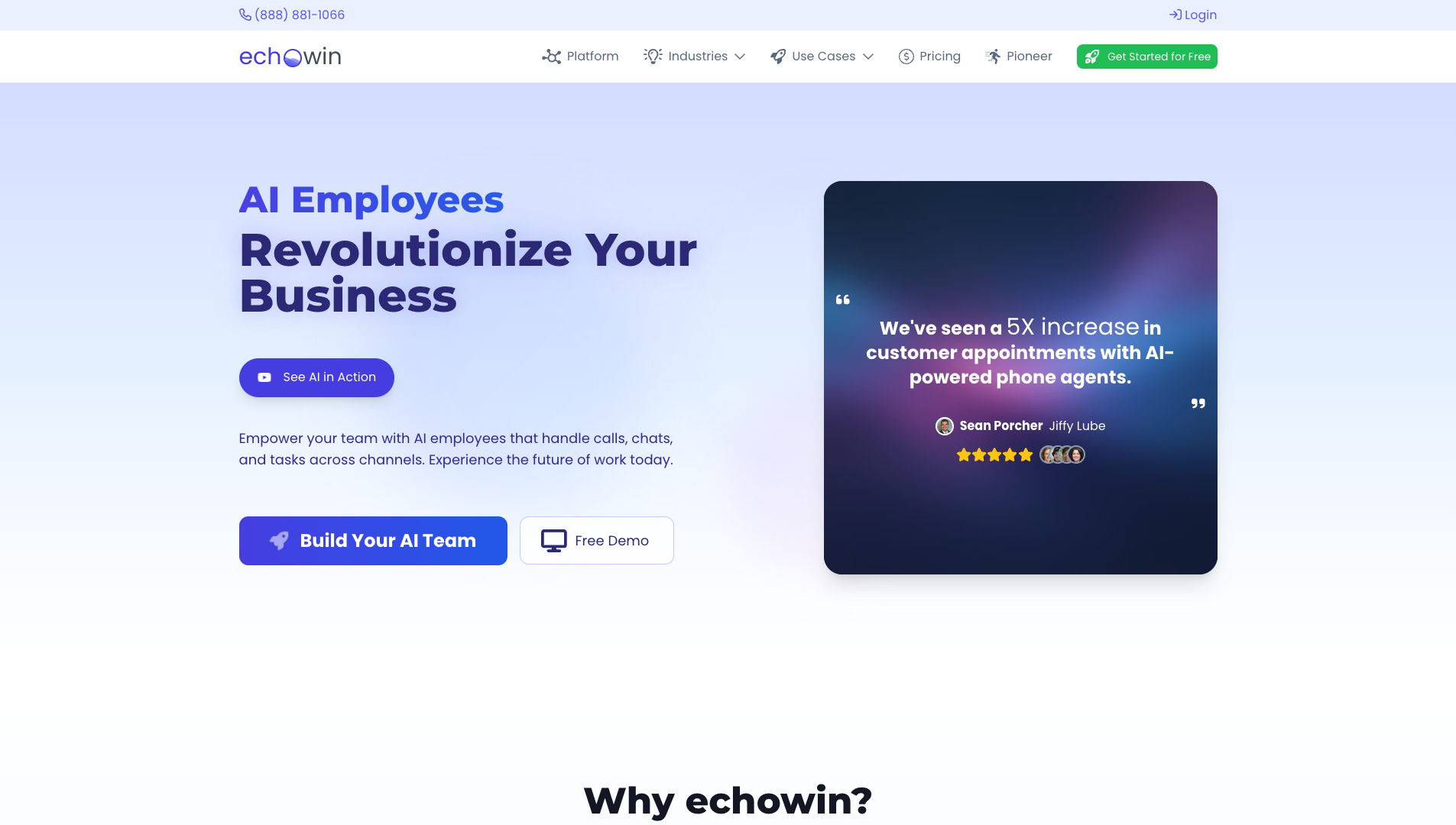 Screenshot of the echowin website