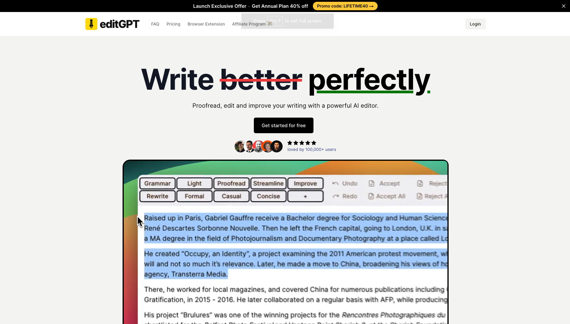 Screenshot of the editGPT website