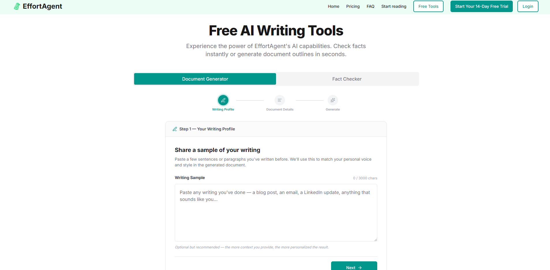 Screenshot of the EffortAgent website