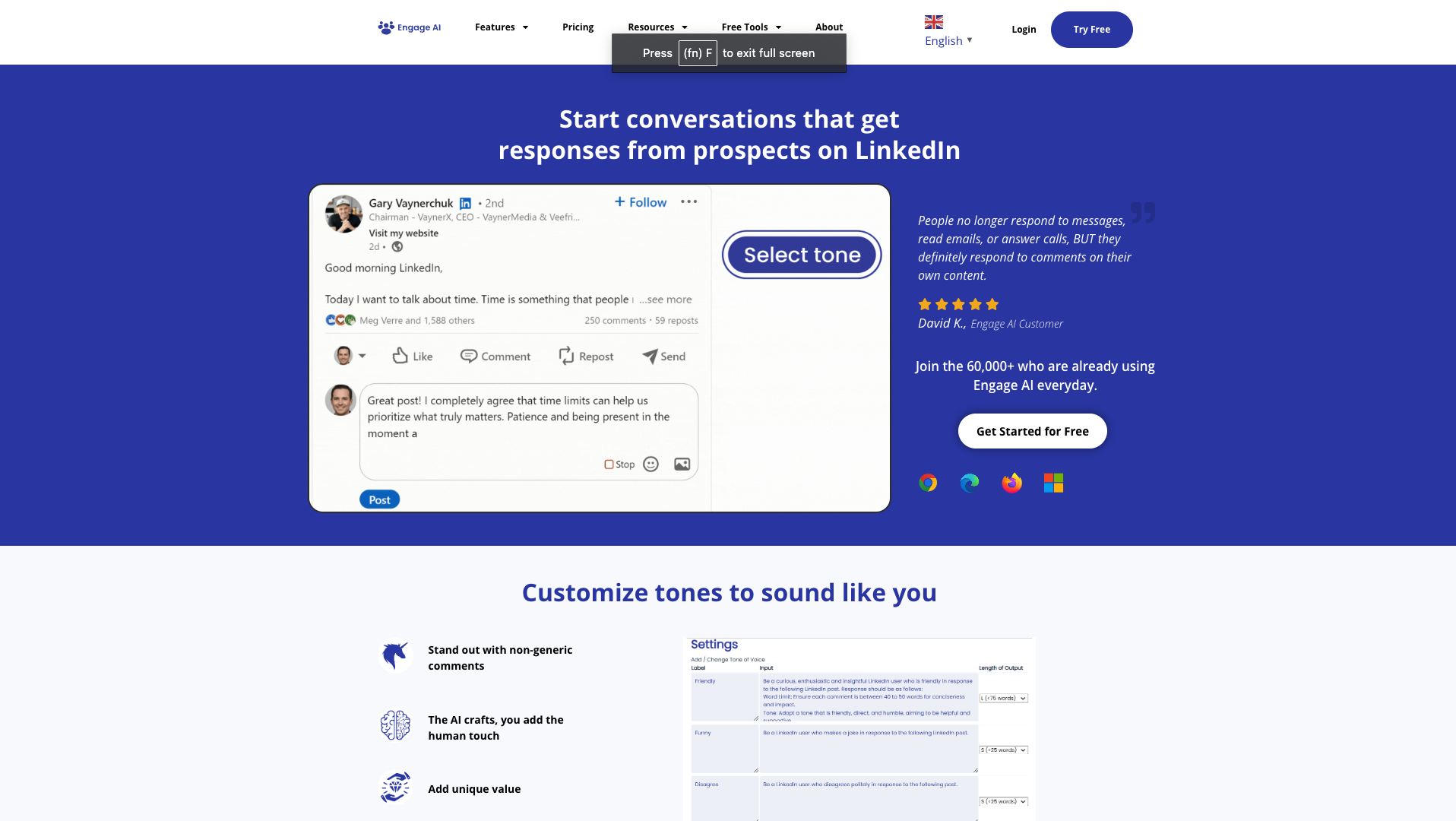 Screenshot of the Engage AI website