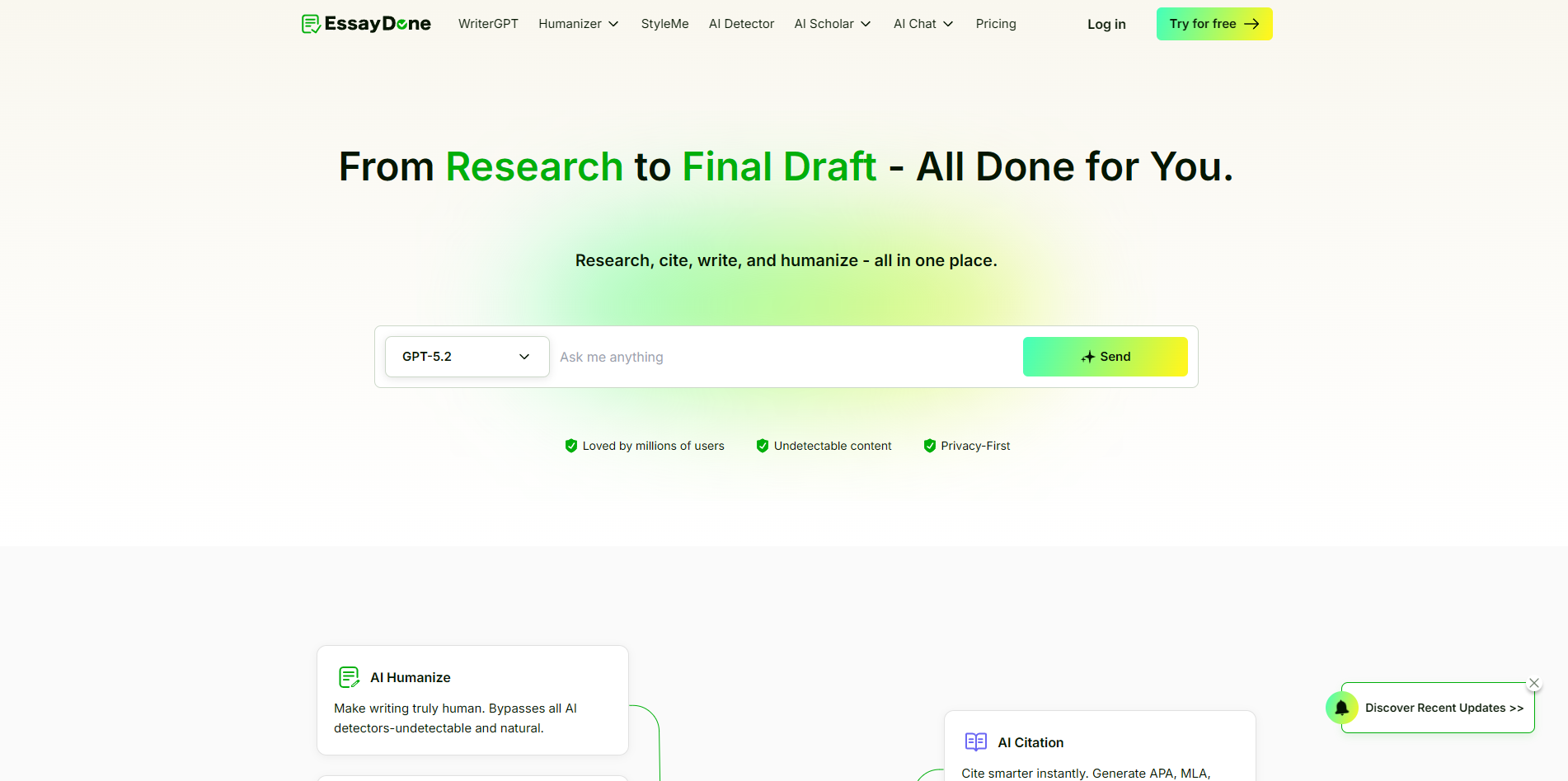 Screenshot of the EssayDone website