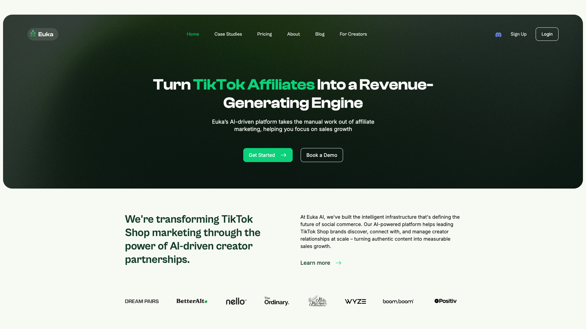 Screenshot of the Euka website