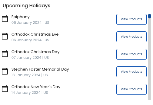 Upcoming Holidays