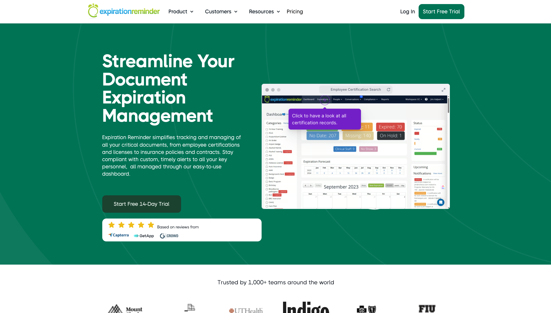 Screenshot of the ExpirationReminder website