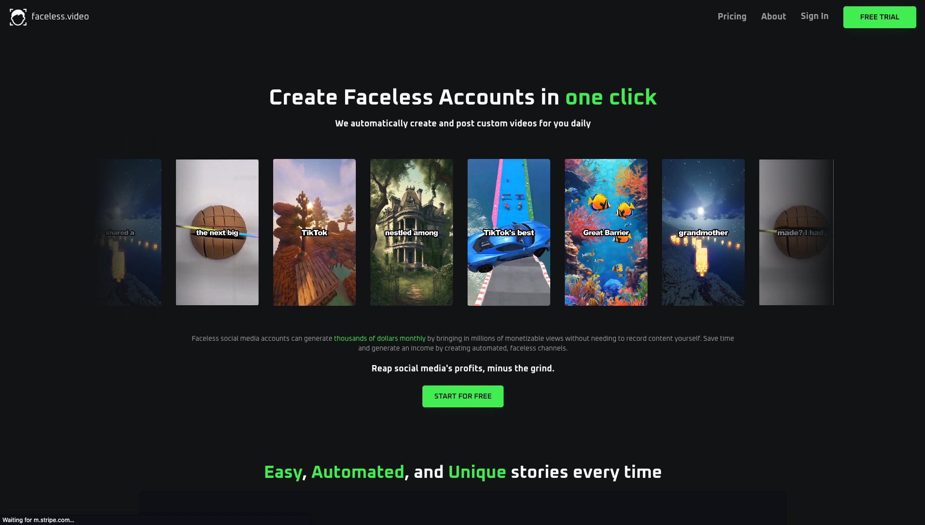 Screenshot of the Faceless.video website