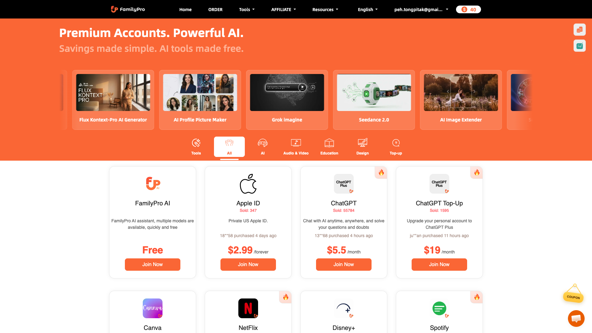 Screenshot of the FamilyPro website