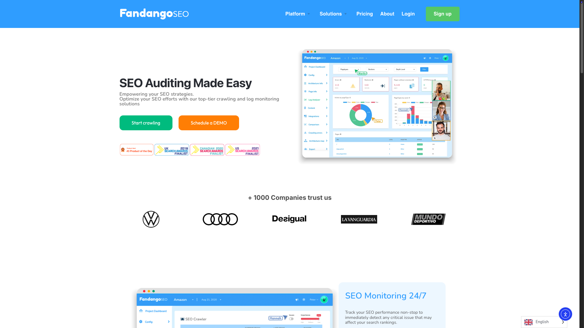 Screenshot of the Fandango SEO website