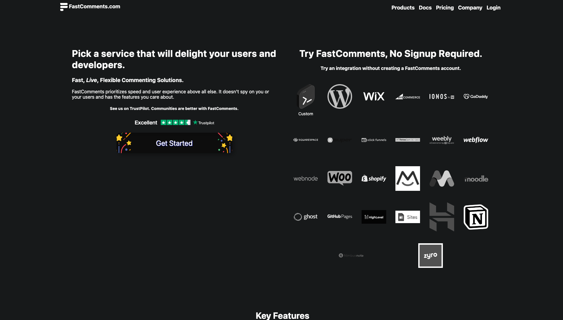 Screenshot of the FastComments website