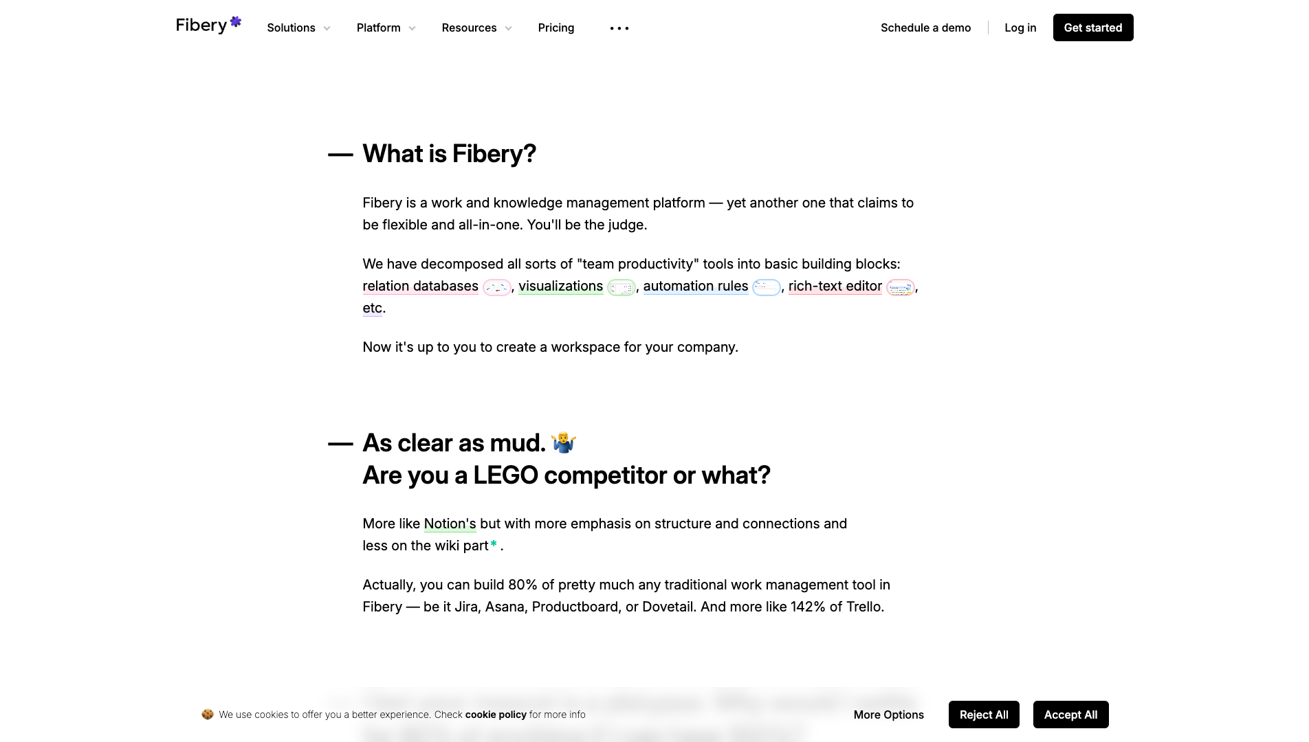 Screenshot of the Fibery website