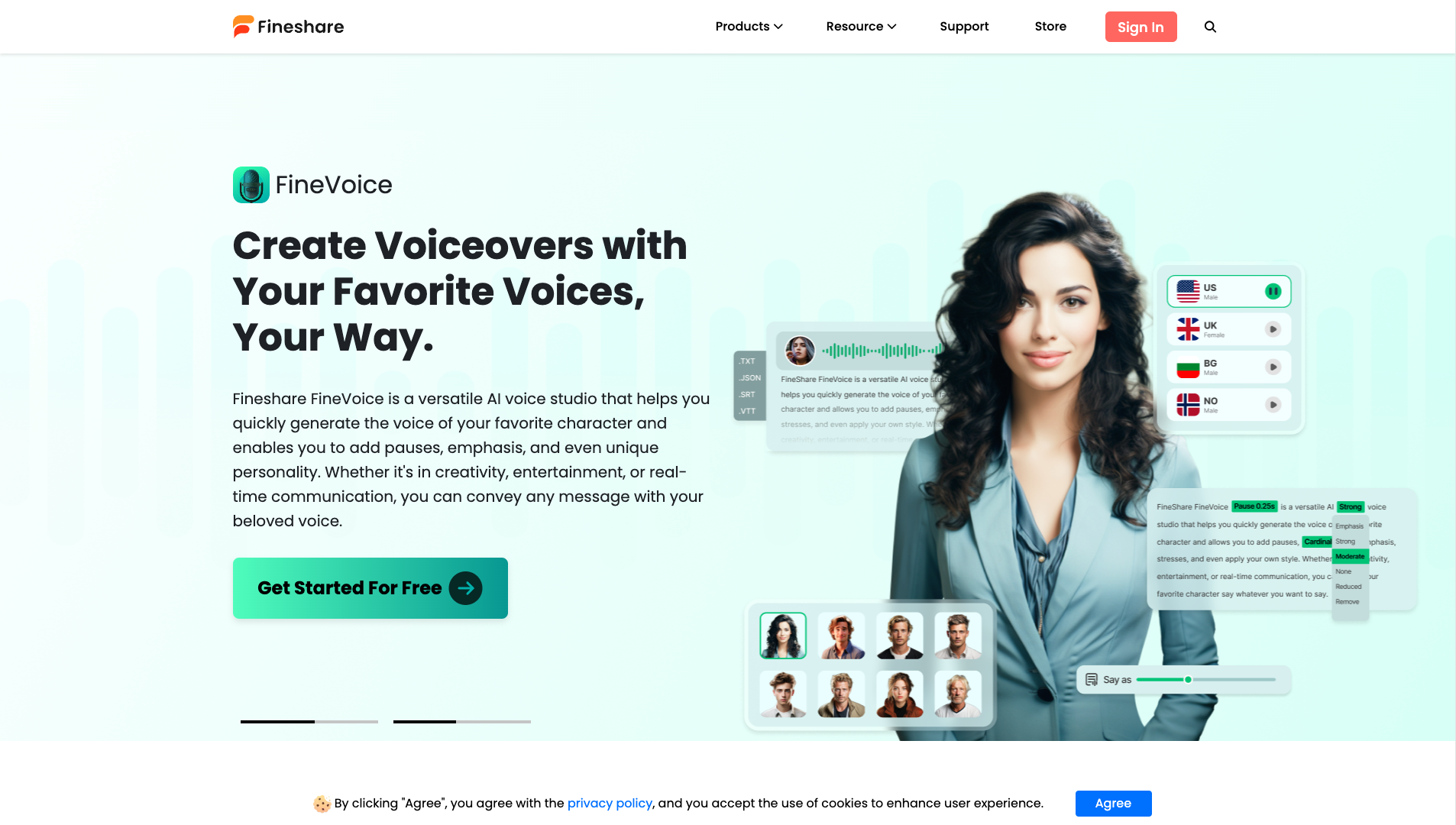 Screenshot of the FineShare website