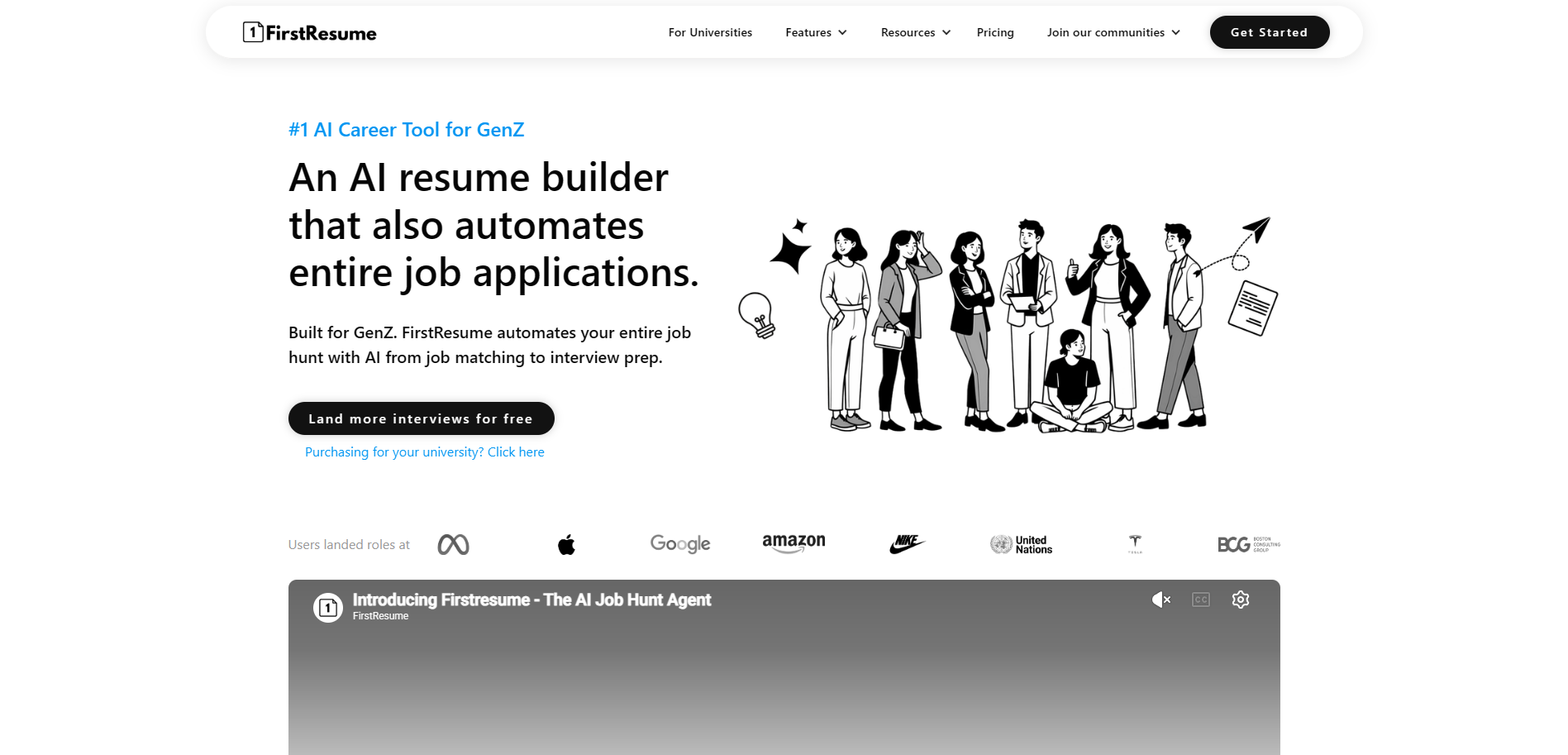 Screenshot of the FirstResume website