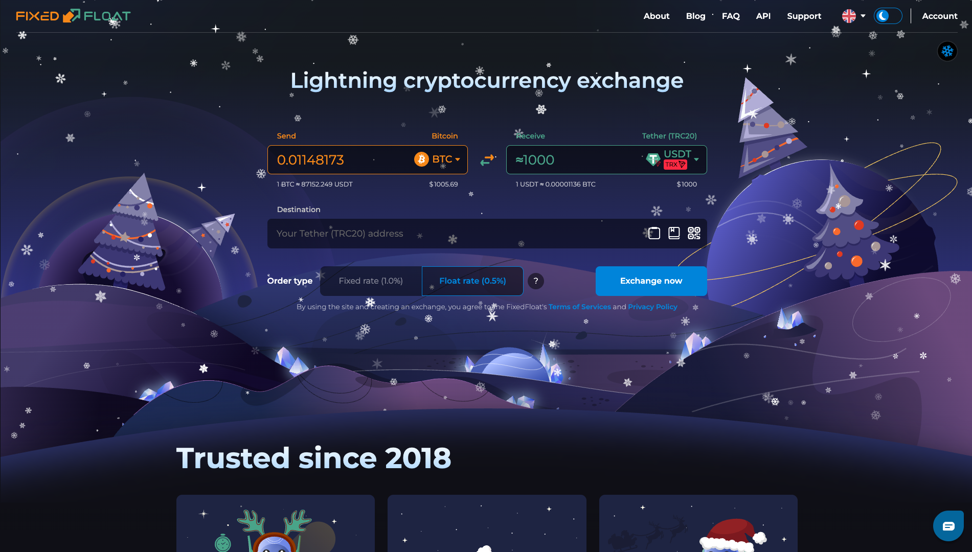 Screenshot of the FixedFloat website