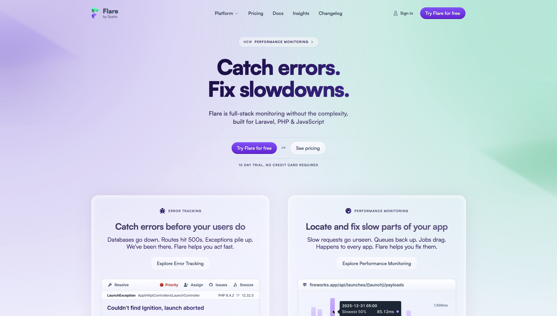 Screenshot of the Flareapp.io website