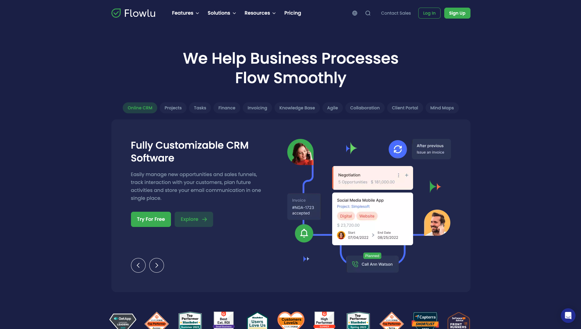 Screenshot of Flowlu Homepage